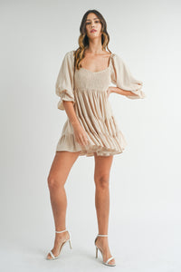 Sloane Ruffle Tier Beige Baby Doll Dress