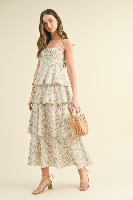Fiona Tiered Floral Open Back Maxi Dress