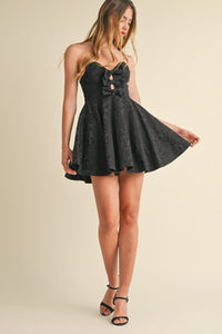 Mae Sweetheart Neckline Bow Jacquard Mini Dress