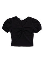 Load image into Gallery viewer, Shirred V neck top with puff sleeves