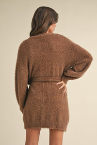 Briella Soft Sleeveless Tube Mini Dress and Cardigan Set in Brown