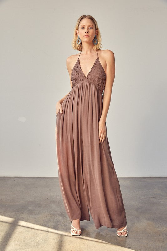 Cacao store Halter Neck Back Tie Jumpsuit