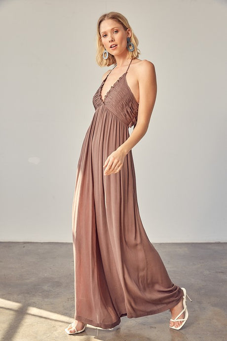 Halter Neck Back Tie Jumpsuit