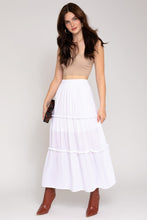 Load image into Gallery viewer, Elastic Waist Merrow Edge Tiered Midi Skirt