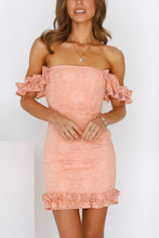 Load image into Gallery viewer, Ruffle Lace off The Shoulder mini Bodycon Dress