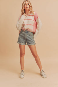 Fiona Mixed Stripe Neutral Sweater - Pink