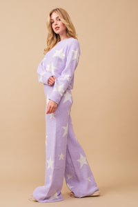 Emery Cozy Lounge Set: Sweater with Matching Pants - Lavender