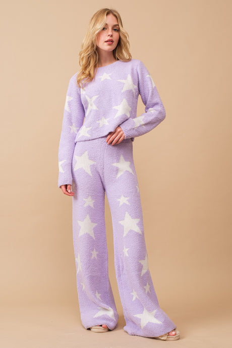 Emery Cozy Lounge Set: Sweater with Matching Pants - Lavender