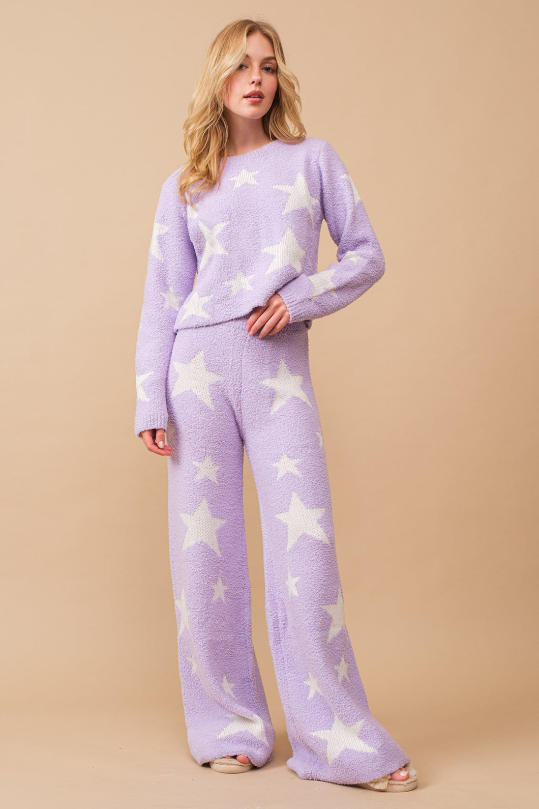 Emery Cozy Lounge Set: Sweater with Matching Pants - Lavender