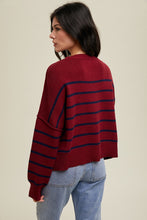 Load image into Gallery viewer, Constance Cropped Striped Sweater - Wine/Navy