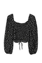 Load image into Gallery viewer, Ruched floral print crop top with puff sleeves