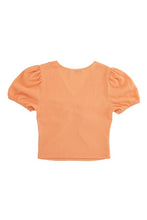 Load image into Gallery viewer, Shirred V neck top with puff sleeves