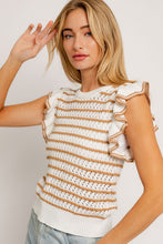 Load image into Gallery viewer, Round Neck Ruffle Sleeve Stripe Knit Top