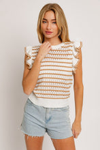 Load image into Gallery viewer, Round Neck Ruffle Sleeve Stripe Knit Top