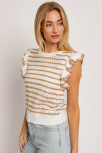 Load image into Gallery viewer, Round Neck Ruffle Sleeve Stripe Knit Top