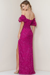 Beverly Lace Off the Shoulder Corset Gown - Magenta