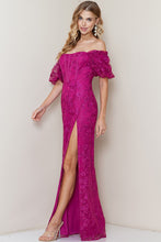 Load image into Gallery viewer, Beverly Lace Off the Shoulder Corset Gown - Magenta