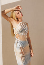 Load image into Gallery viewer, Desert Mist Pleated Asymmetrical Maxi Dress