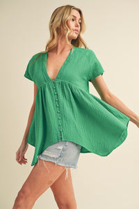 Florise Button Down Linen Babydoll Blouse