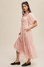 Load image into Gallery viewer, Flower Embroidered Puff Sleeve Tiered Maxi Dress