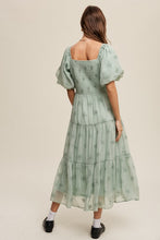 Load image into Gallery viewer, Flower Embroidered Puff Sleeve Tiered Maxi Dress