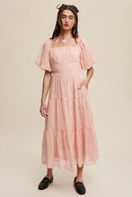 Load image into Gallery viewer, Flower Embroidered Puff Sleeve Tiered Maxi Dress