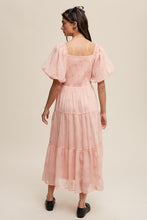 Load image into Gallery viewer, Flower Embroidered Puff Sleeve Tiered Maxi Dress