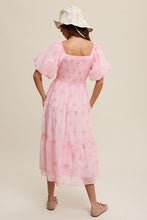 Load image into Gallery viewer, Flower Embroidered Puff Sleeve Tiered Maxi Dress