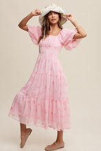 Load image into Gallery viewer, Flower Embroidered Puff Sleeve Tiered Maxi Dress