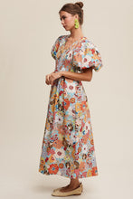 Load image into Gallery viewer, Flower Print Smocked V-neck Puff Sleeve Maxi Dress