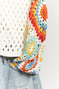 Paxos Tie Front Open Crochet Cardigan