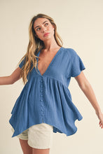 Load image into Gallery viewer, Florise Button Down Linen Babydoll Blouse