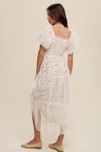 Load image into Gallery viewer, Floral Print and Mesh Puff Sleeve Maxi Dress