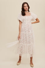 Load image into Gallery viewer, Floral Print and Mesh Puff Sleeve Maxi Dress