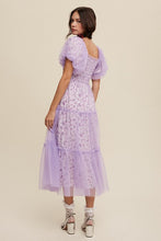 Load image into Gallery viewer, Floral Print and Mesh Puff Sleeve Maxi Dress