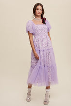 Load image into Gallery viewer, Floral Print and Mesh Puff Sleeve Maxi Dress