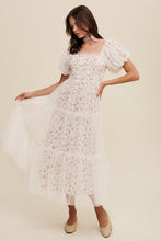 Load image into Gallery viewer, Floral Print and Mesh Puff Sleeve Maxi Dress