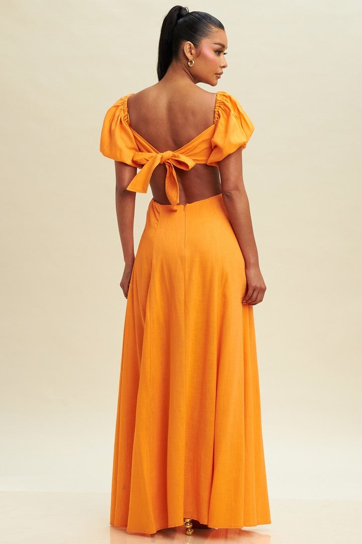 Yvonne Tie Back Linen Maxi Dress