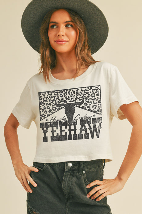 Yeehaw Leopard Cropped Graphic Tee