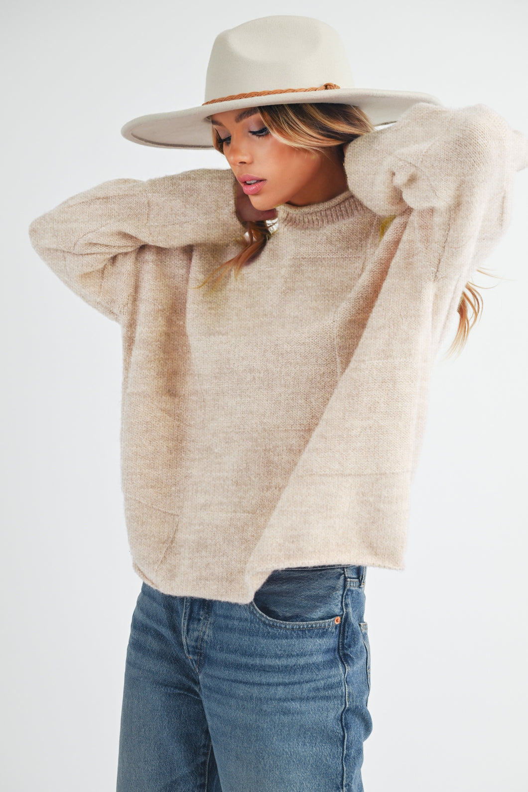 Rory Mock Neck Sweater - Beige