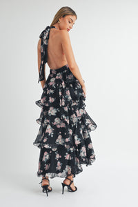 Miranda Halter Ruffle Tier Maxi Dress - Black