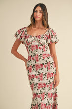 Load image into Gallery viewer, Brielle Puff Sleeve Floral Mermaid Midi Dress - Rose