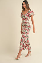 Load image into Gallery viewer, Brielle Puff Sleeve Floral Mermaid Midi Dress - Rose