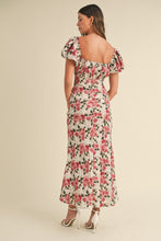 Load image into Gallery viewer, Brielle Puff Sleeve Floral Mermaid Midi Dress - Rose