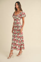 Load image into Gallery viewer, Brielle Puff Sleeve Floral Mermaid Midi Dress - Rose