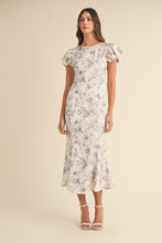 Load image into Gallery viewer, Samira Puff Sleeve Floral Mermaid Midi Dress - Blue