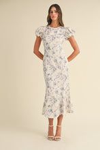 Load image into Gallery viewer, Samira Puff Sleeve Floral Mermaid Midi Dress - Blue