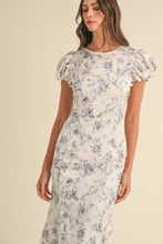 Load image into Gallery viewer, Samira Puff Sleeve Floral Mermaid Midi Dress - Blue