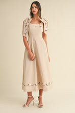 Load image into Gallery viewer, Rowan Embroidered Ribbon Tie Maxi Dress - Taupe