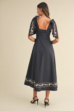 Load image into Gallery viewer, Rowan Embroidered Ribbon Tie Maxi Dress - Navy